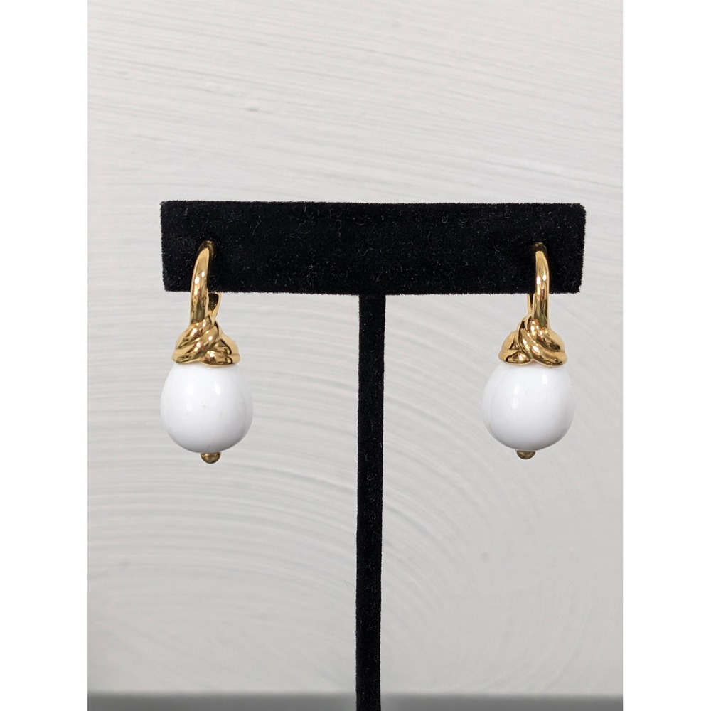 Vintage White Lucite Drop Earrings Gold Tone Pierced Retro Statement